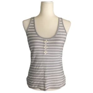 Anthropologie Eloise tank Henley grey white stripe sleeveless casual NWT small